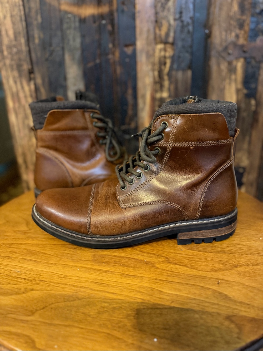 Franco Fortini Dalton Men’s 10 Brown Leather Cap Toe Lace Up Side Zip Boots